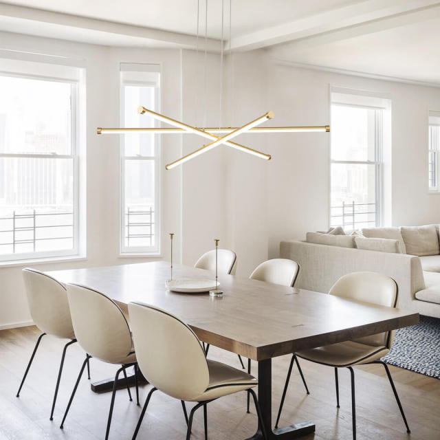 Dimmable Modern Black LED Linear Chandelier Adjustable Slender Tube Pendant Lighting for Home Office Dining Room Kitchen Island