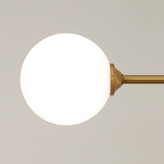 Mid-Century Modern 3 Light Linear Brass Ceiling Light with Round Glass Shade for Kitchen Island Dining Table