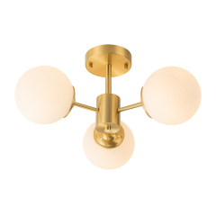 3-Light Mid-Century Modern Semi Flush Mount with Frosted Glass Globe for Dining Room/ Kitchen/ Living