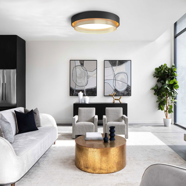 Minimalist Modern Circular Round Shape LED Hollow Flush Mount Grey Ceiling Light for Living Room Hallway Home Office