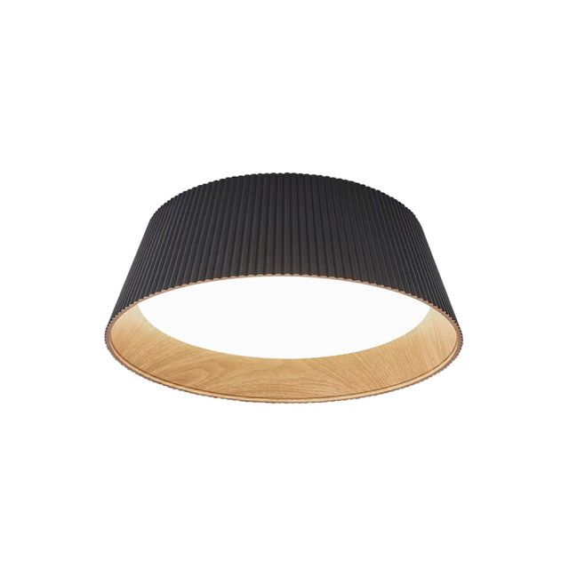 Modern Fluted Ribbed Wood Grain Round LED Flush Mount Ceiling Light in Wood Grain Finish For Hallway Home Office Living Room