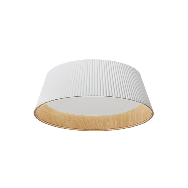 Modern Fluted Ribbed Wood Grain Round LED Flush Mount Ceiling Light in Wood Grain Finish For Hallway Home Office Living Room