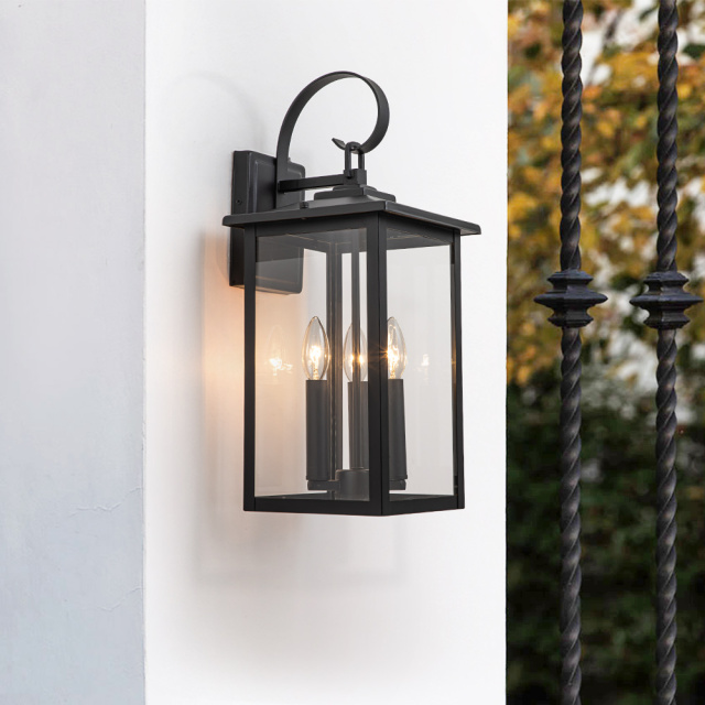 IP23 Modern Industrial Outdoor Lantern Wall Sconce with Clear Glass Design Waterproof Indoor Porch Light Fixture