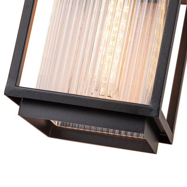 IP23 Outdoor Lantern Striped Glass Shade Wall Sconce Waterproof Indoor Porch Light Fixture in Modern Style