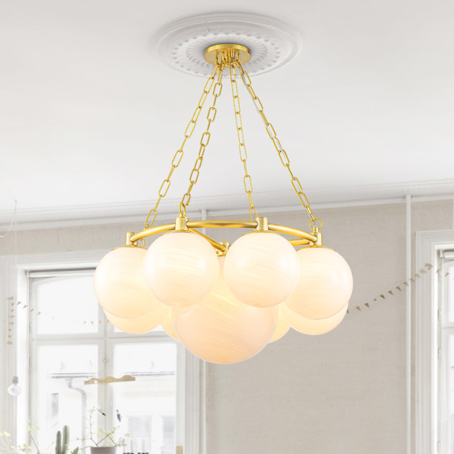 Designer Cloud 9-light Modern Glam Bubble Chandelier Cluster Mood Light with Opal Globes for Living Room Dining Room Girls Room Kid's Bedroom