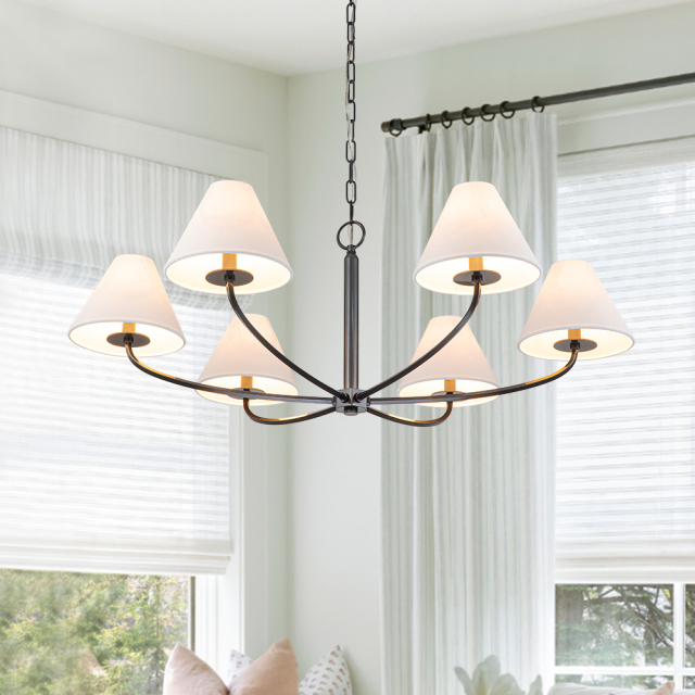 Traditional Mid-century Modern Metal Chandelier with Curved 6-Arm Design for Living Room/ Dining Room/ Bedroom