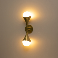 2-Light Modern Teardrop Aged Brass Vanity Light Bracket Opal Globe Wall Sconce For Bedroom/ Bathroom/ Hallway/ Entryway