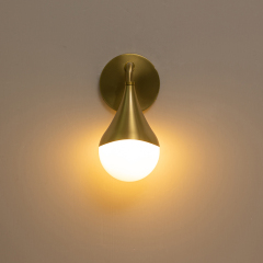 Modern Aged Brass Teardrop Vanity Light Opal Glass Globe Wall Sconce For Bedroom/ Bathroom/ Hallway/ Entryway