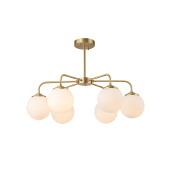 6-light Modern Glam Bubble Chandelier Milky Glass Globe Hanging Light for Living Room Dining Room Dining Table