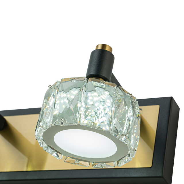 LED Modern 19.7" Wide 3 Light Crystal Wall Sconce Vanity Light in Black+Brass Finish for Bedroom Bathroom Hallway