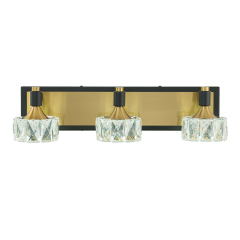 LED Modern 19.7" Wide 3 Light Crystal Wall Sconce Vanity Light in Black+Brass Finish for Bedroom Bathroom Hallway