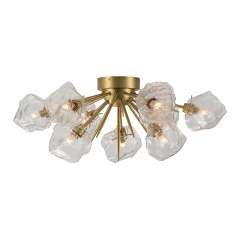 9-Light Modern Glam Ice Glass Semi Flush Mount Ceiling Light for Dining Room/ Kitchen/ Living Room