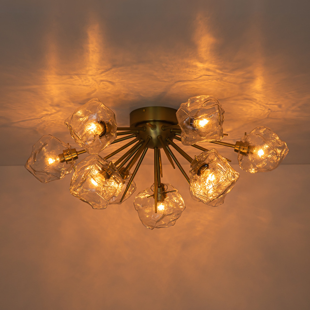 9-Light Modern Glam Ice Glass Semi Flush Mount Ceiling Light for Dining Room/ Kitchen/ Living Room