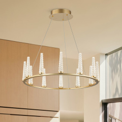 Dimmable LED Luxury Modern Wagon Wheel Chandelier with Acrylic Design for Dining Table/ Kitchen/ Entryway/ Entrance