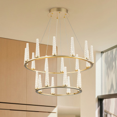 Dimmable LED Luxury Modern Wagon Wheel Chandelier with Acrylic Design for Dining Table/ Kitchen/ Entryway/ Entrance