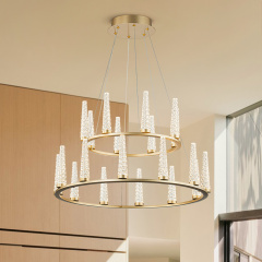 Dimmable LED Luxury Modern Wagon Wheel Chandelier with Acrylic Design for Dining Table/ Kitchen/ Entryway/ Entrance