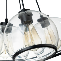 7-Light Distinctive Polished Modern Sleek Black Pendant Lighting in Clear Glass Vessels for Kitchen Island Dining Room Bedroom Bar