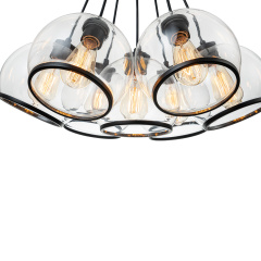 7-Light Distinctive Polished Modern Sleek Black Pendant Lighting in Clear Glass Vessels for Kitchen Island Dining Room Bedroom Bar