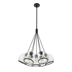 7-Light Distinctive Polished Modern Sleek Black Pendant Lighting in Clear Glass Vessels for Kitchen Island Dining Room Bedroom Bar