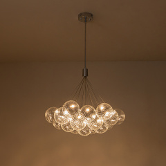 Glam Modern Dimmable LED Cluster Chandelier with Swirled Glass Bubble Design for Living Room/ Dining Room/ Restaurant/ Bedroom