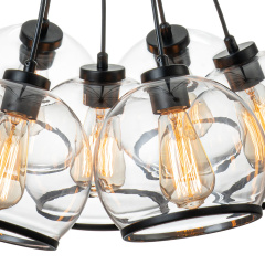 7-Light Distinctive Polished Modern Sleek Black Pendant Lighting in Clear Glass Vessels for Kitchen Island Dining Room Bedroom Bar