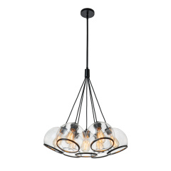 7-Light Distinctive Polished Modern Sleek Black Pendant Lighting in Clear Glass Vessels for Kitchen Island Dining Room Bedroom Bar