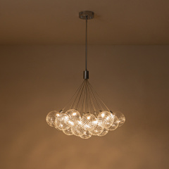 Glam Modern Dimmable LED Cluster Chandelier with Swirled Glass Bubble Design for Living Room/ Dining Room/ Restaurant/ Bedroom