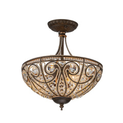 Modern Roman Style 3-Light Dark Bronze Semi Flush Mount Chandelier with Crystal Beads for Study Room Dining Room Bedside
