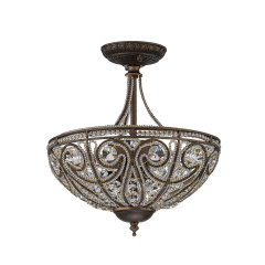 Modern Roman Style 3-Light Dark Bronze Semi Flush Mount Chandelier with Crystal Beads for Study Room Dining Room Bedside