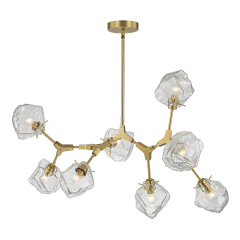 Glam Modern Branching Ice Glass Shade Chandelier in Brass Finish for Living Room/ Dining Room/ Kitchen
