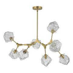 Glam Modern Branching Ice Glass Shade Chandelier in Brass Finish for Living Room/ Dining Room/ Kitchen