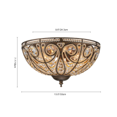 Decorative Modern Roman Style 3-Light Flush Mount Chandelier with Crystal Glass Beads for Study Room Dining Room Bedside