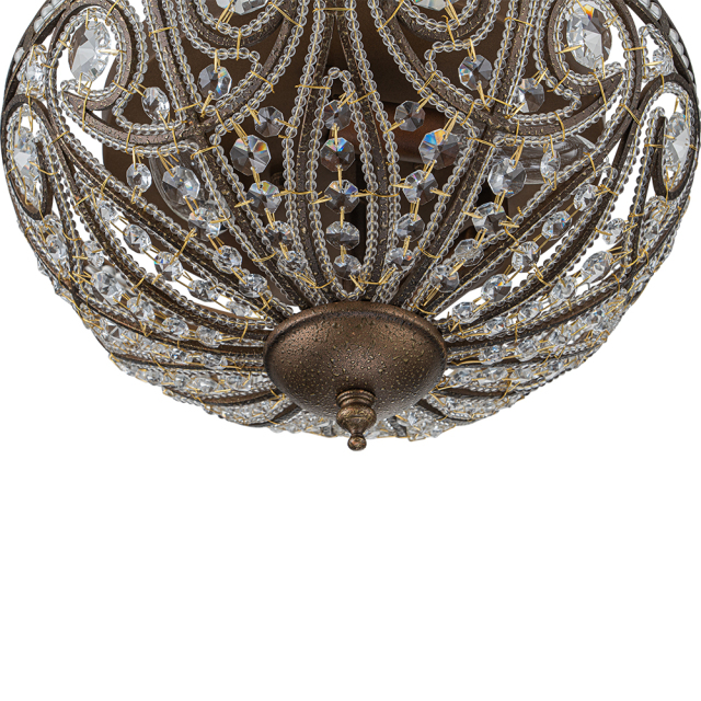 Decorative Modern Roman Style 3-Light Flush Mount Chandelier with Crystal Glass Beads for Study Room Dining Room Bedside
