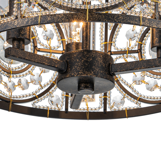 Modern Roman Style 3-Light Dark Bronze Semi Flush Mount Chandelier with Crystal Beads for Study Room Dining Room Bedside