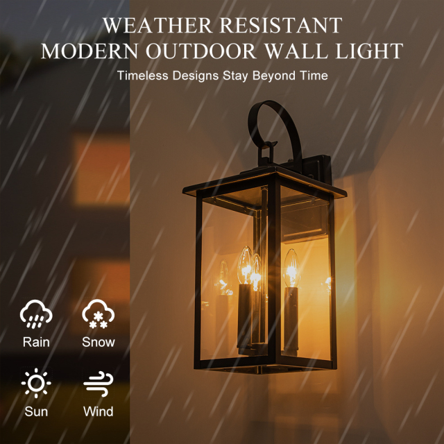 IP23 Modern Industrial Outdoor Lantern Wall Sconce with Clear Glass Design Waterproof Indoor Porch Light Fixture