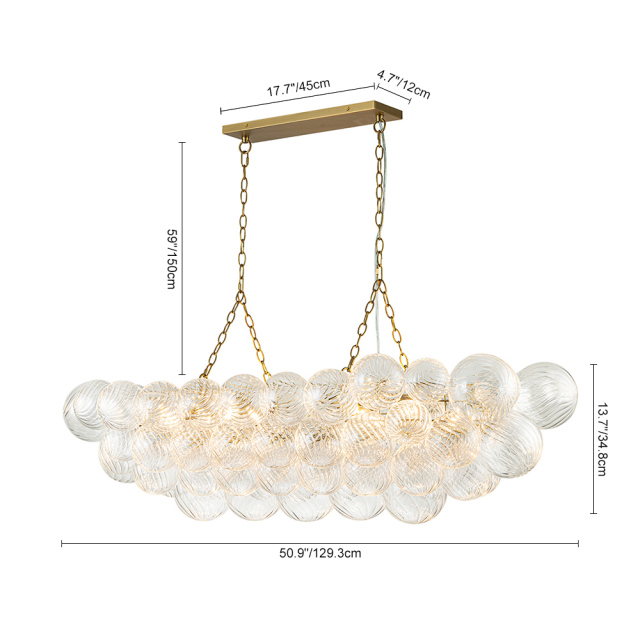 Glam Modern Large Bubble Glass Linear Chandelier Two Chains Hanging Light for Dining Room Living Room Bedroom Lobby