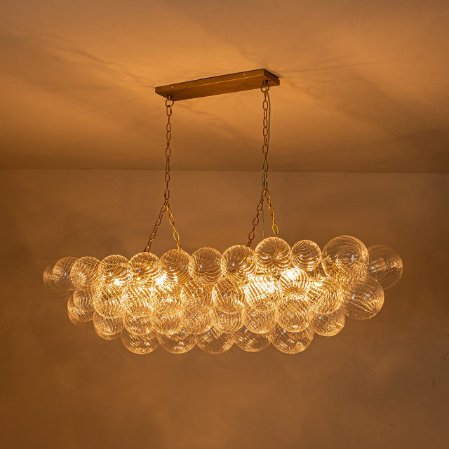 Glam Modern Large Bubble Glass Linear Chandelier Two Chains Hanging Light for Dining Room Living Room Bedroom Lobby