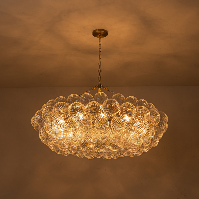 Glam Modern Cluster Grape Bubble Chandelier Clear Glass Sputnik Hanging Light Fixture for Dining Room Living Room Bedroom