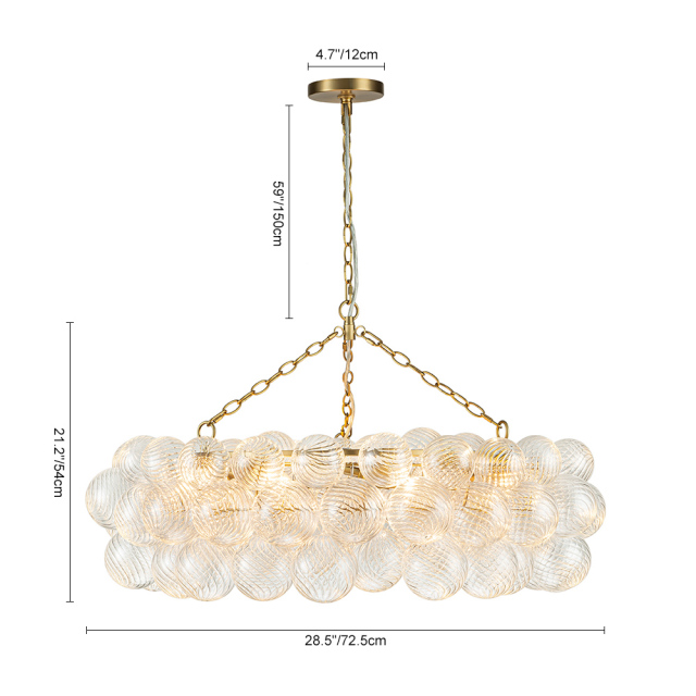 Luxury Large Modern Cluster Cloud Bubble Chandelier Ribbed Glass Brass Hanging Light for Dining Room Living Room Bedroom