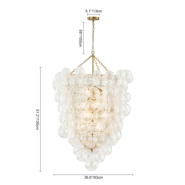 Glam Luxury Modern Cluster Pineapple Bubble Ribbed Glass Chandelier Entry Hanging Light Fixture for Dining Room Living Room Bedroom