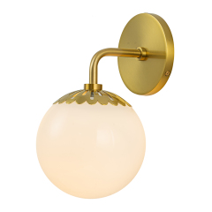 Minimalist Modern Polished Brass Opal Glass Globe Wall Sconces Wall Lights for Front Door/ Entryway/ Mirror/ Bathroom