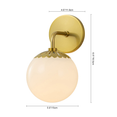 Minimalist Modern Polished Brass Opal Glass Globe Wall Sconces Wall Lights for Front Door/ Entryway/ Mirror/ Bathroom