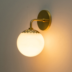 Minimalist Modern Polished Brass Opal Glass Globe Wall Sconces Wall Lights for Front Door/ Entryway/ Mirror/ Bathroom