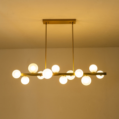 12-Light Modern Mid-century Linear Design Island Chandelier in Brass Bubble Hanging Light for Dining Tbale Kitchen Home Office