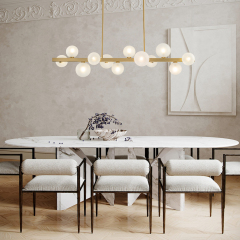 12-Light Modern Mid-century Linear Design Island Chandelier in Brass Bubble Hanging Light for Dining Tbale Kitchen Home Office