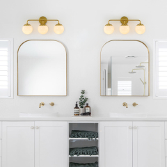 Minimalist Modern 3-Light Polished Brass Opal Glass Globe Wall Sconces Bathroom Vanity Light for Front Door/ Entryway/ Mirror