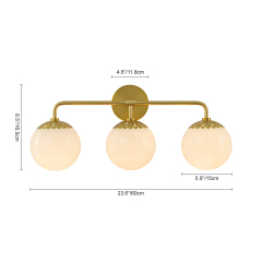 Minimalist Modern 3-Light Polished Brass Opal Glass Globe Wall Sconces Bathroom Vanity Light for Front Door/ Entryway/ Mirror