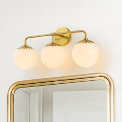 Minimalist Modern 3-Light Polished Brass Opal Glass Globe Wall Sconces Bathroom Vanity Light for Front Door/ Entryway/ Mirror