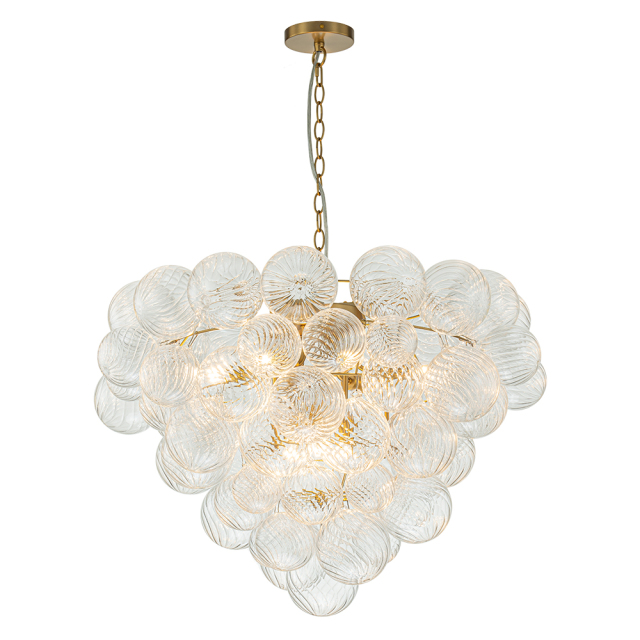 Glam Modern Cluster Grape Bubble Chandelier Texture Ribbed Glass Hanging Light Fixture for Dining Room Living Room Bedroom
