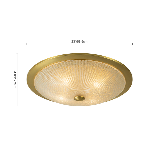 Modern Brass 4-Light Glass Bowl Flush Mount Ceiling Light with Ribbed Swirl Shade for Hallway Entryway Kitchen Bedroom Living Room